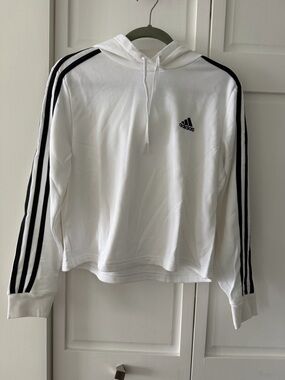 Adidas White Hoodie with Black 3-Stripes like new size M